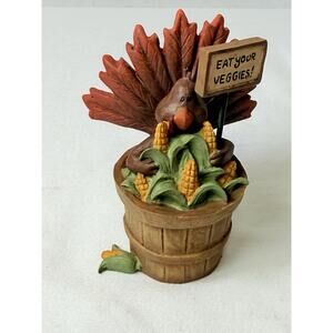Blossom Bucket Suzi Skogland Wood Basket Turkey Holding A Sign Eat Your Veggies